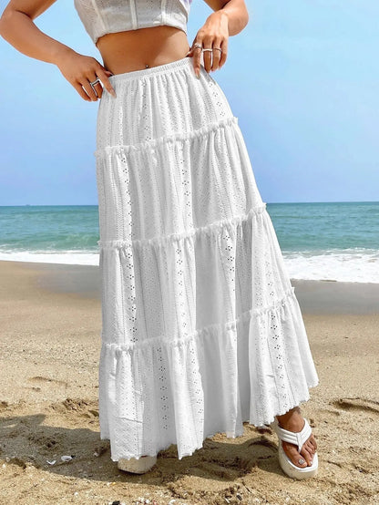 Women's Elastic Waist Mid-length Stitching Solid Skirt Angel Wishes