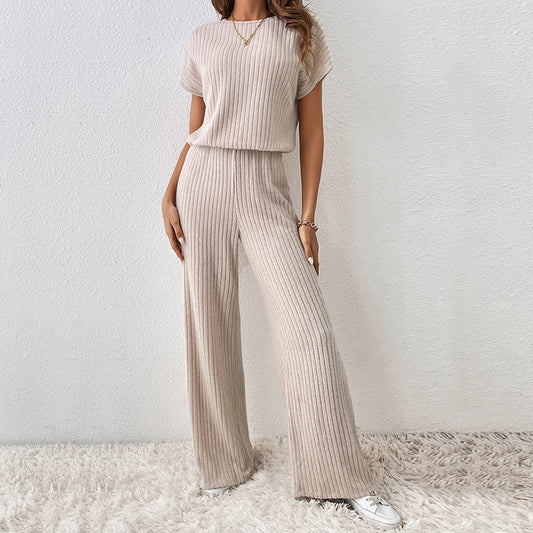 Round Neck Top & Trousers Two-piece Set Angel Wishes