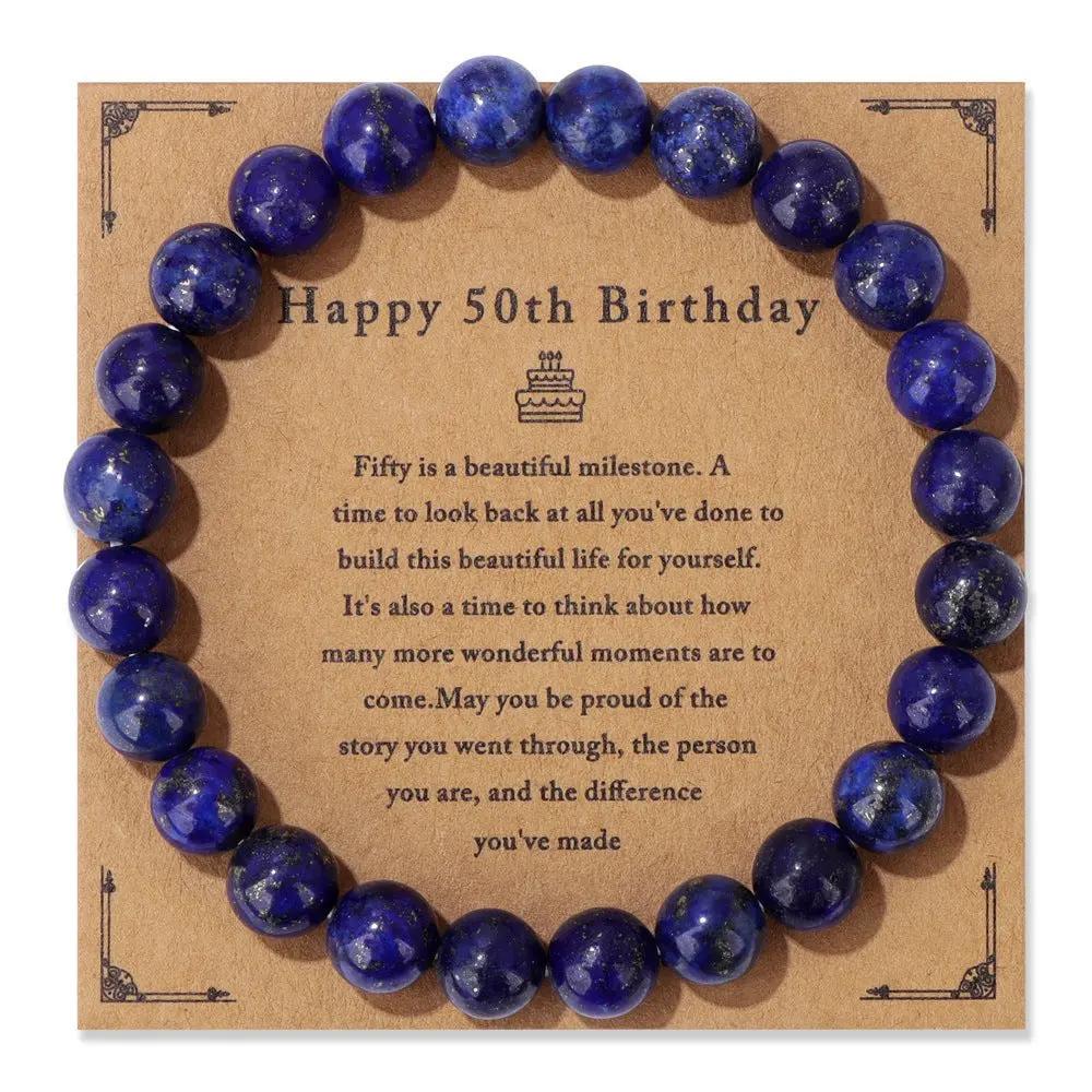 Birthday Card Unisex Natural Stone Bracelet Elastic String Bracelet Angel Wishes