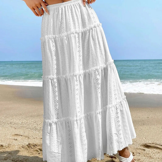 Women's Elastic Waist Mid-length Stitching Solid Skirt Angel Wishes