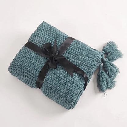 Nordic Tassel Knitted Woolen Yarn Blanket Angel Wishes