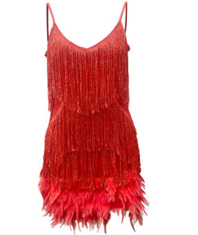 V-neck Strap Feather Stitching Dress Angel Wishes