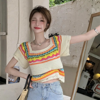 Summer Chic Contrast Colour Stripes Tops Angel Wishes