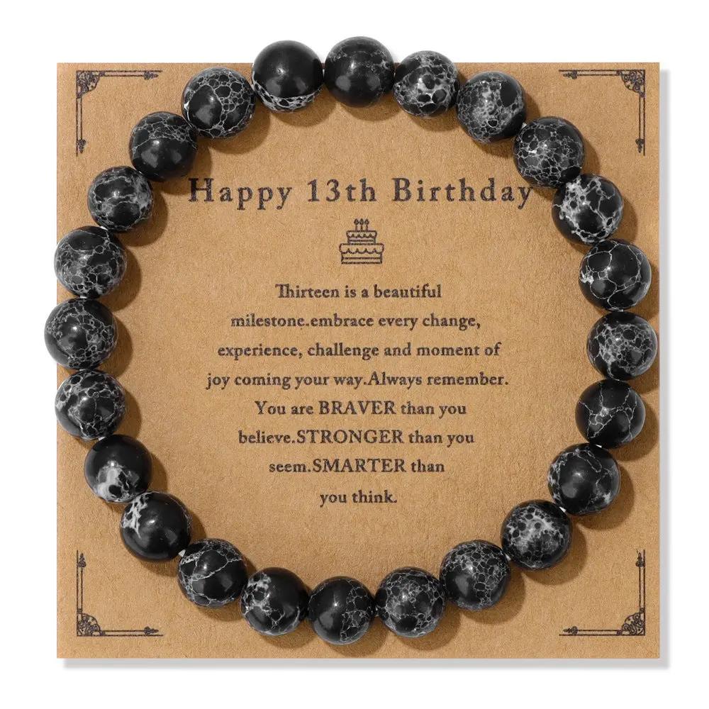 Birthday Card Unisex Natural Stone Bracelet Elastic String Bracelet Angel Wishes