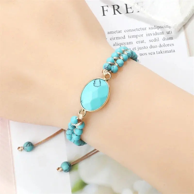 Hand-woven 4MM Natural Blue Turquoise Beads Irregular Bracelet Angel Wishes