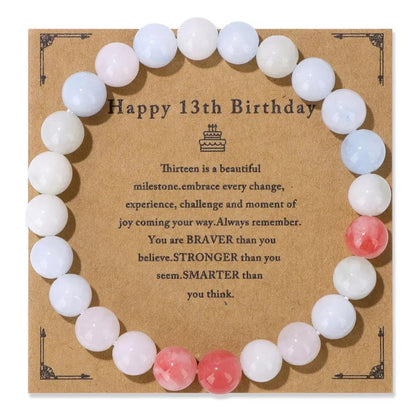 Birthday Card Unisex Natural Stone Bracelet Elastic String Bracelet Angel Wishes