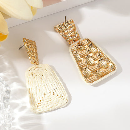 Raffia Earrings Women's Fashion Trapezoidal Alloy Angel Wishes