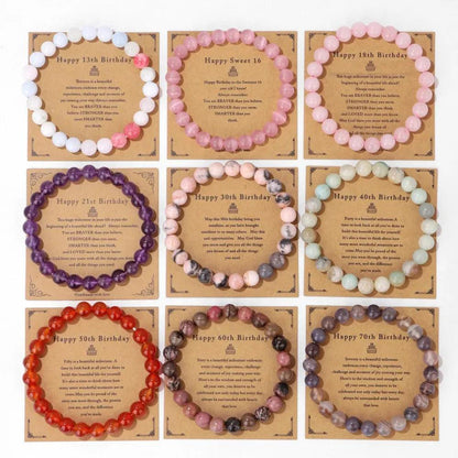 Birthday Card Unisex Natural Stone Bracelet Elastic String Bracelet Angel Wishes