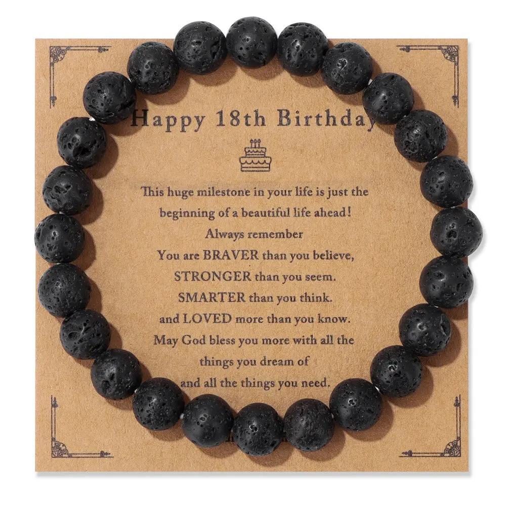 Birthday Card Unisex Natural Stone Bracelet Elastic String Bracelet Angel Wishes