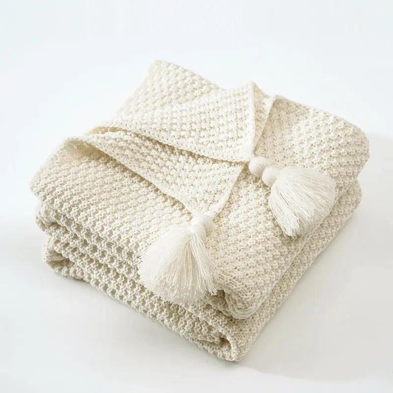 Nordic Tassel Knitted Woolen Yarn Blanket Angel Wishes