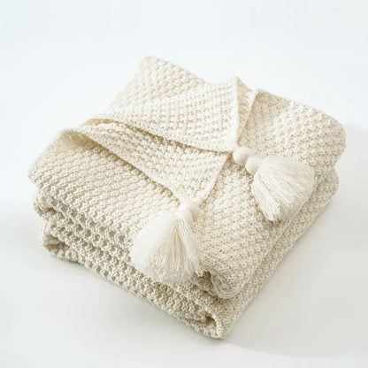 Nordic Tassel Knitted Woolen Yarn Blanket Angel Wishes