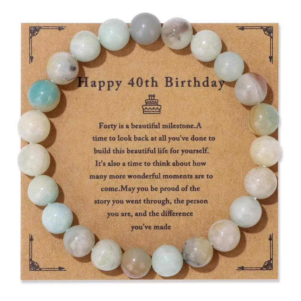Birthday Card Unisex Natural Stone Bracelet Elastic String Bracelet Angel Wishes