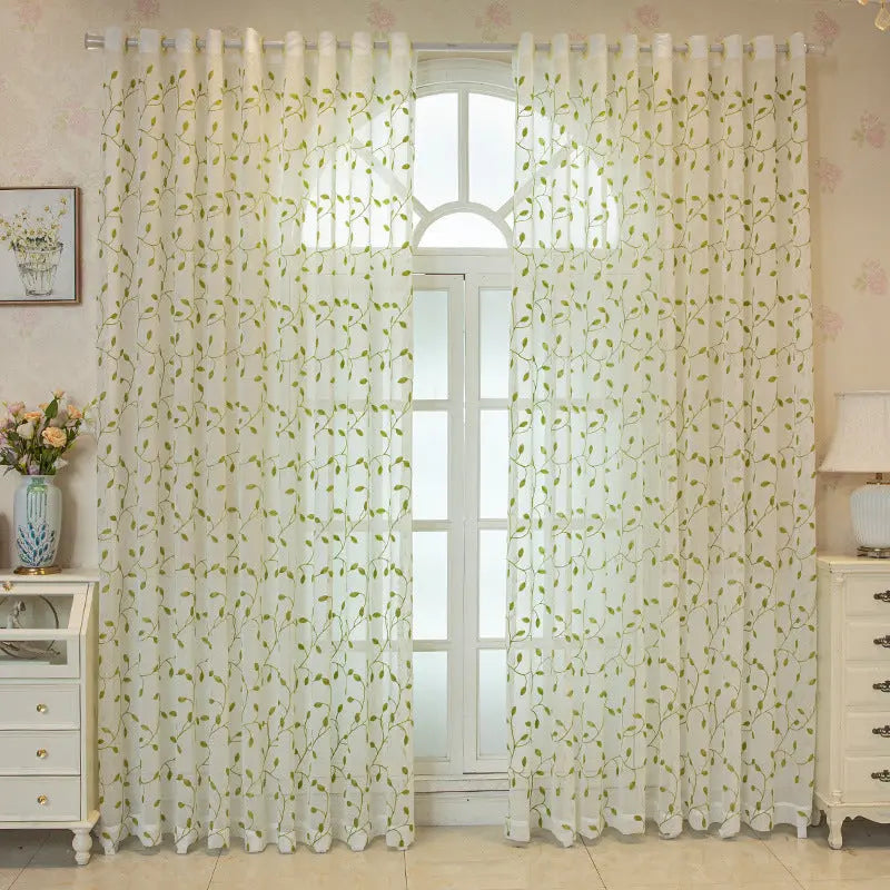 Embroidered Green Leaf Mesh Curtains Angel Wishes