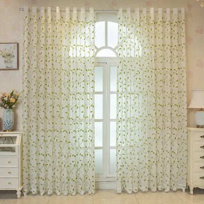 Embroidered Green Leaf Mesh Curtains Angel Wishes