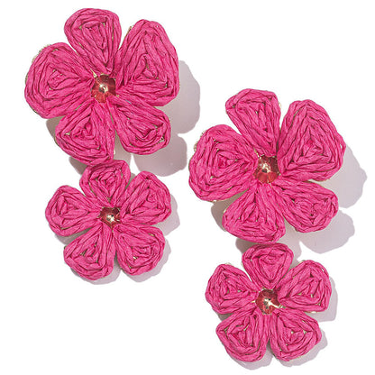 Multi-layer Flower Earrings Handmade Raffia Angel Wishes