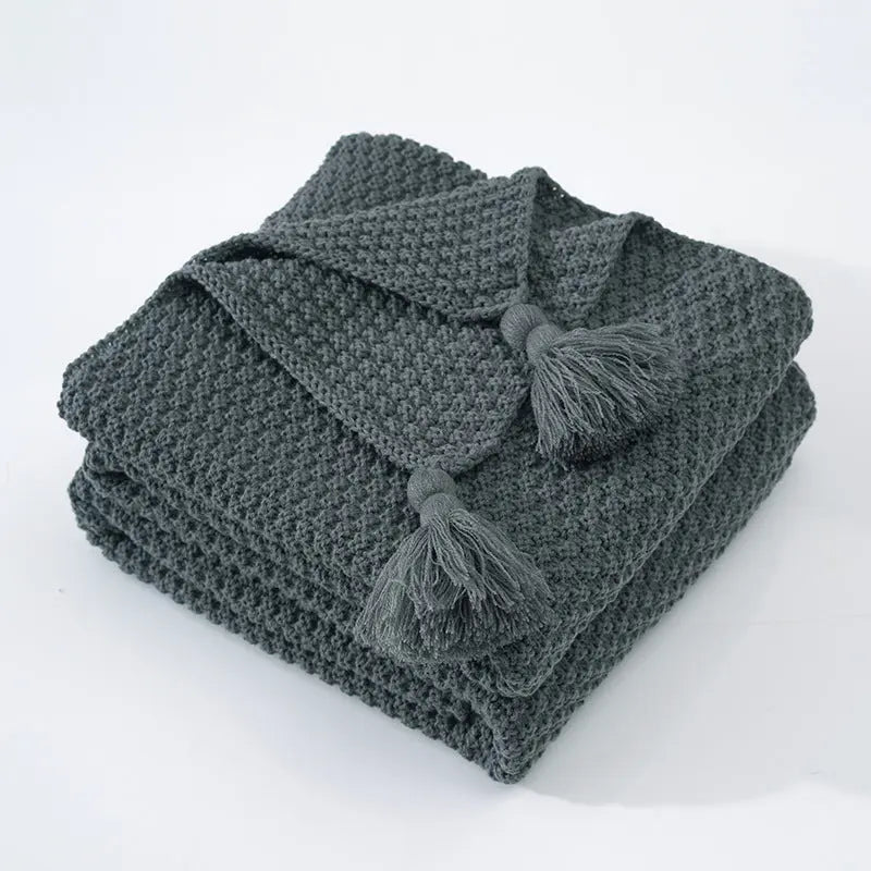 Nordic Tassel Knitted Woolen Yarn Blanket Angel Wishes