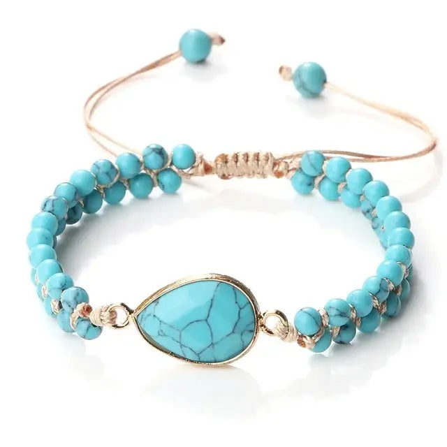 Hand-woven 4MM Natural Blue Turquoise Beads Irregular Bracelet Angel Wishes