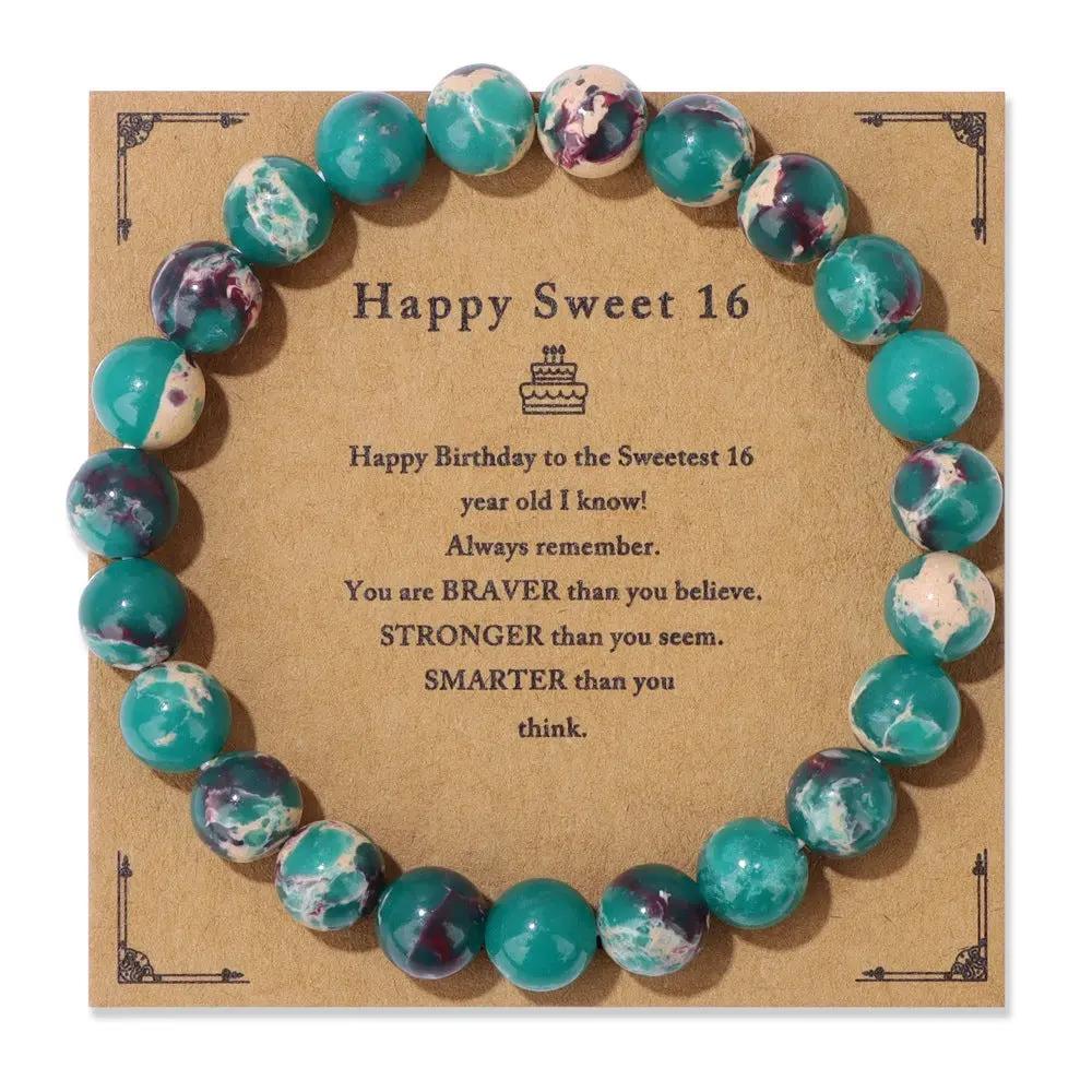 Birthday Card Unisex Natural Stone Bracelet Elastic String Bracelet Angel Wishes