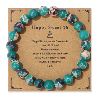 Birthday Card Unisex Natural Stone Bracelet Elastic String Bracelet Angel Wishes