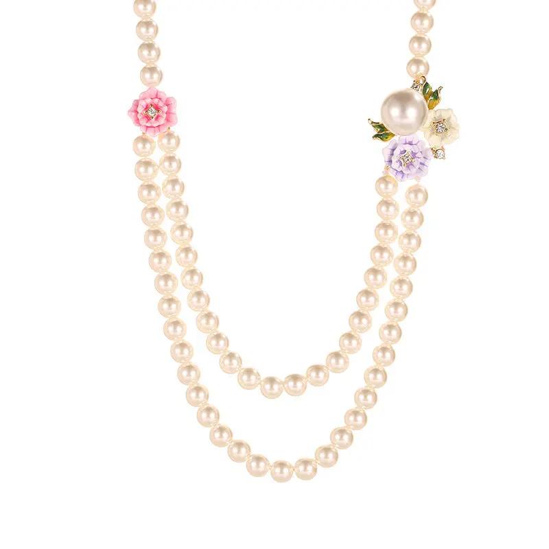 Rose Flower Double-layer Pearl Necklace Angel Wishes