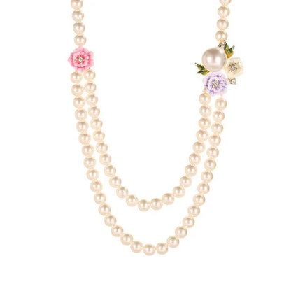 Rose Flower Double-layer Pearl Necklace Angel Wishes