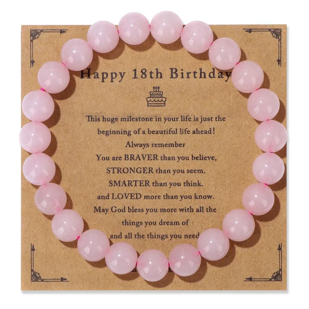 Birthday Card Unisex Natural Stone Bracelet Elastic String Bracelet Angel Wishes