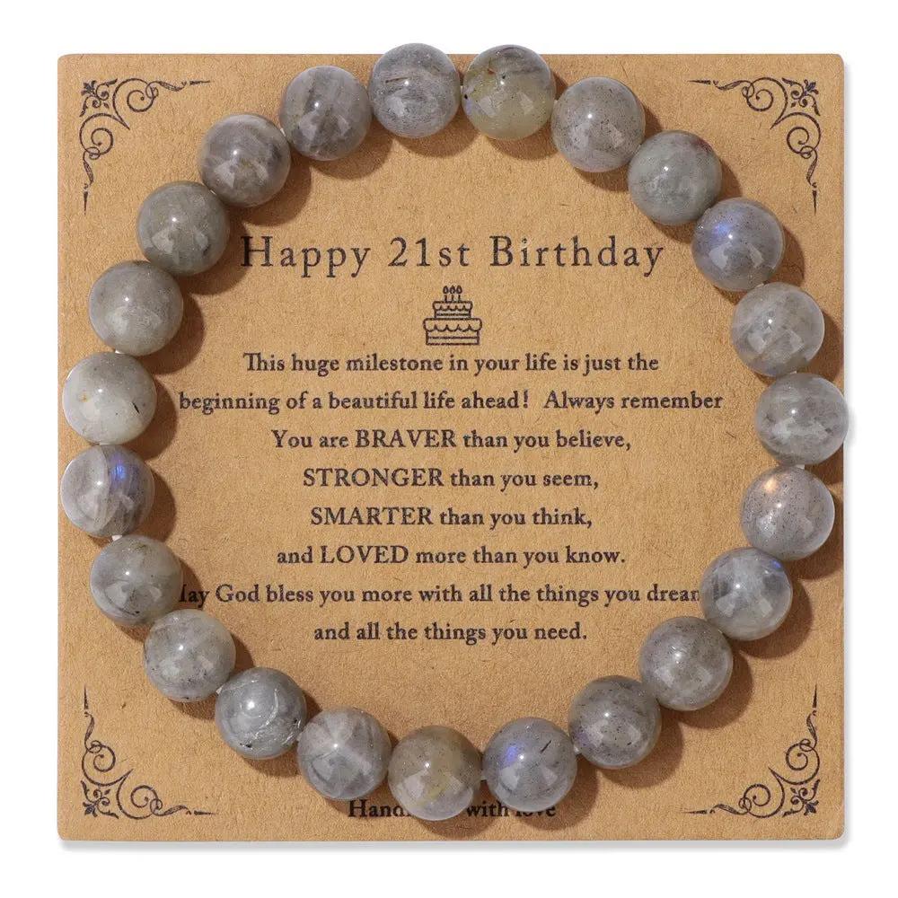 Birthday Card Unisex Natural Stone Bracelet Elastic String Bracelet Angel Wishes