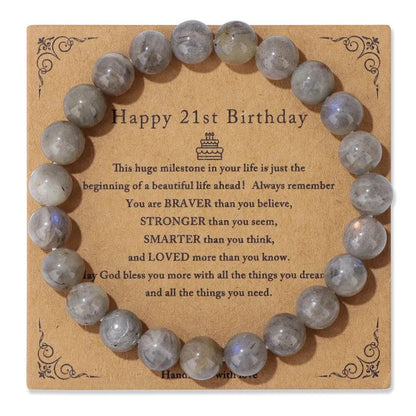 Birthday Card Unisex Natural Stone Bracelet Elastic String Bracelet Angel Wishes