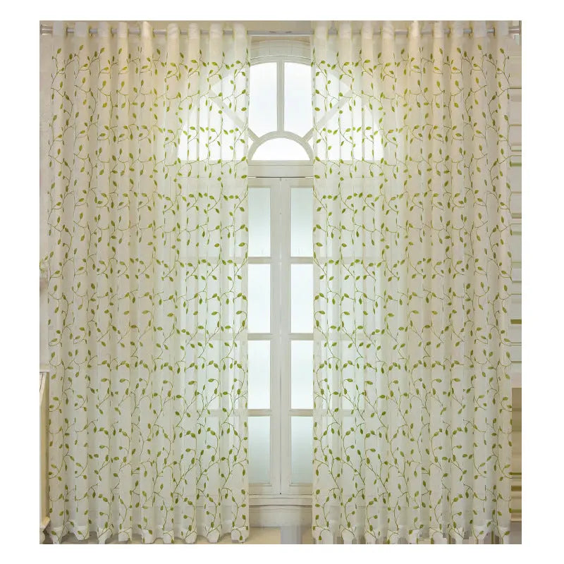 Embroidered Green Leaf Mesh Curtains Angel Wishes
