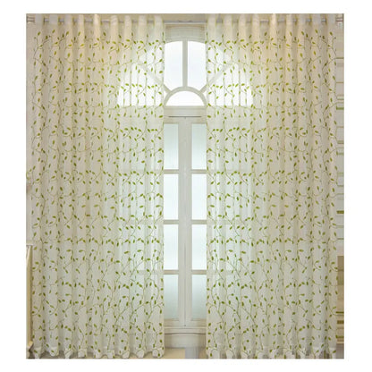 Embroidered Green Leaf Mesh Curtains Angel Wishes