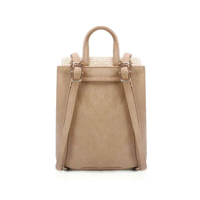 Women's Solid Color PU Stitching Crossbody Woven Backpack Angel Wishes