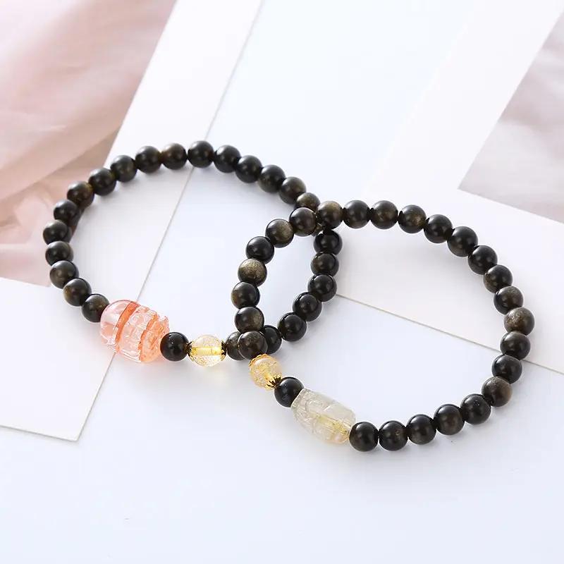 Gemstone Bracelet Natural Obsidian Bracelet Angel Wishes