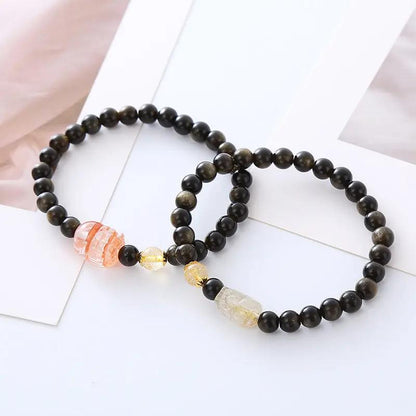 Gemstone Bracelet Natural Obsidian Bracelet Angel Wishes