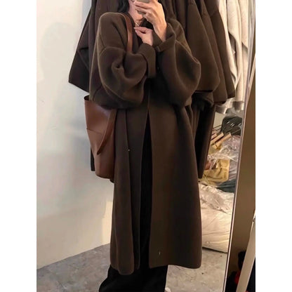 Khaki Knitted Cardigan Sweater, Womens Coat, Long Cardigan, Wool Coat, Cozy Style Loose, Plus Size Maxi Coat, Office Outfits, Fall Clothing Angel Wishes