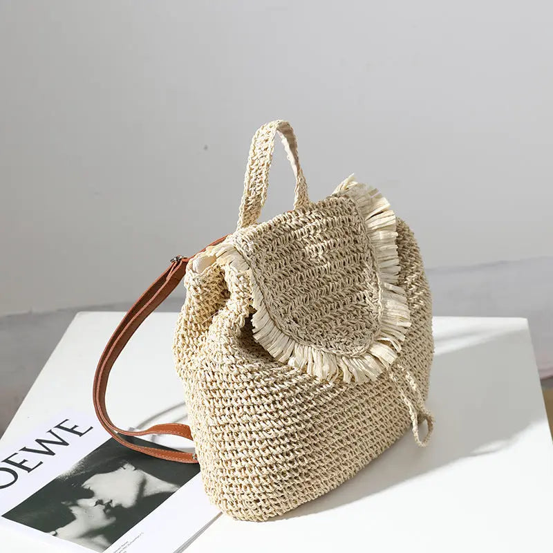Women's Seaside Holiday Leisure Tassel Straw  Woven Bag Angel Wishes