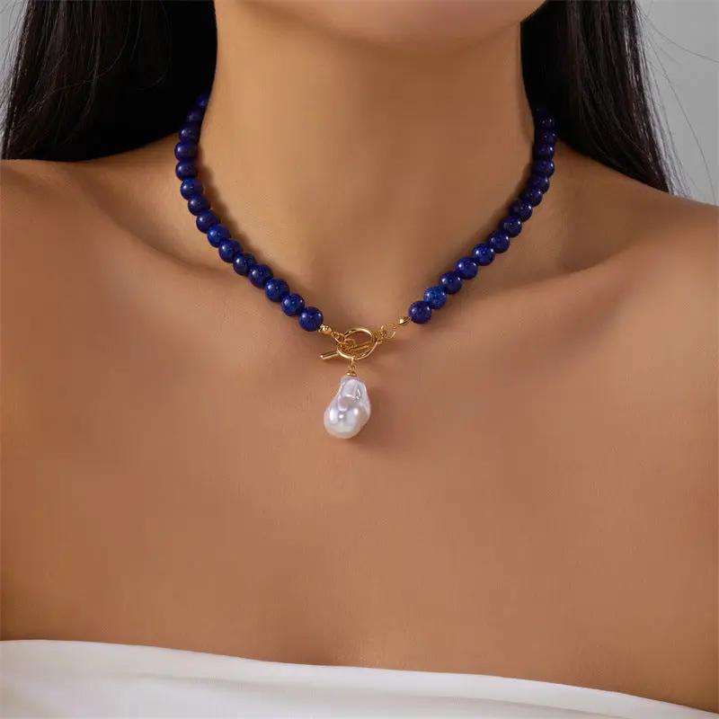 Fashion Black Natural Gravel Hand-knit Necklace Women Angel Wishes