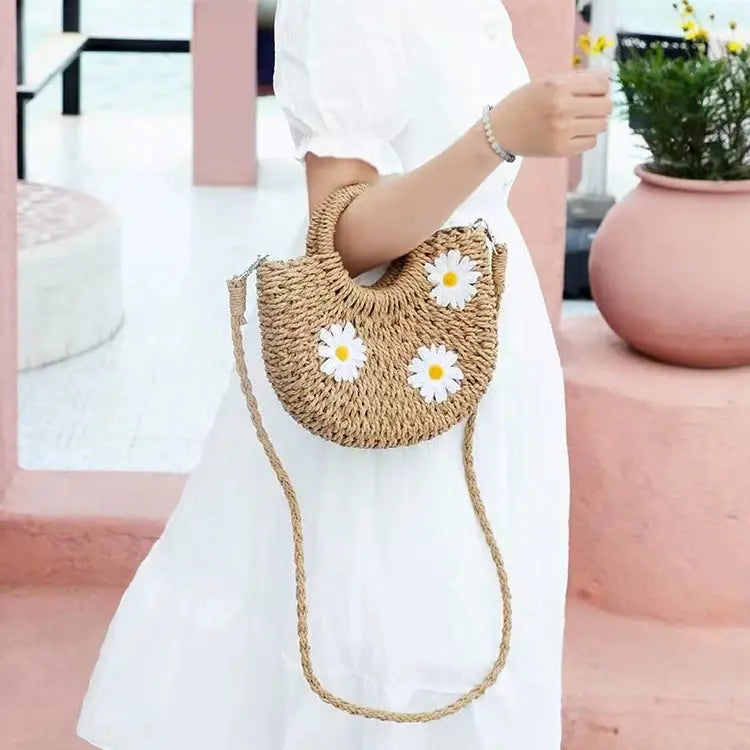 Women's Fashion Daisy Crossbody Portable Straw-weaved Bag Angel Wishes