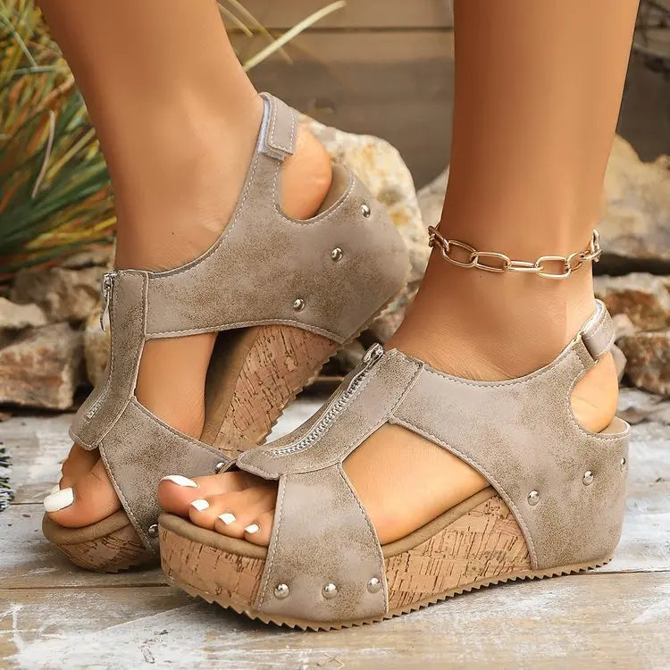 Summer Zipper Wedges Sandals Women's Lightweight Height Increasing Shoes Fashion Casual Sandals Angel Wishes