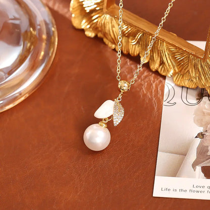 Camellia Drop Oil Pearl Necklace High-end Fashion Angel Wishes