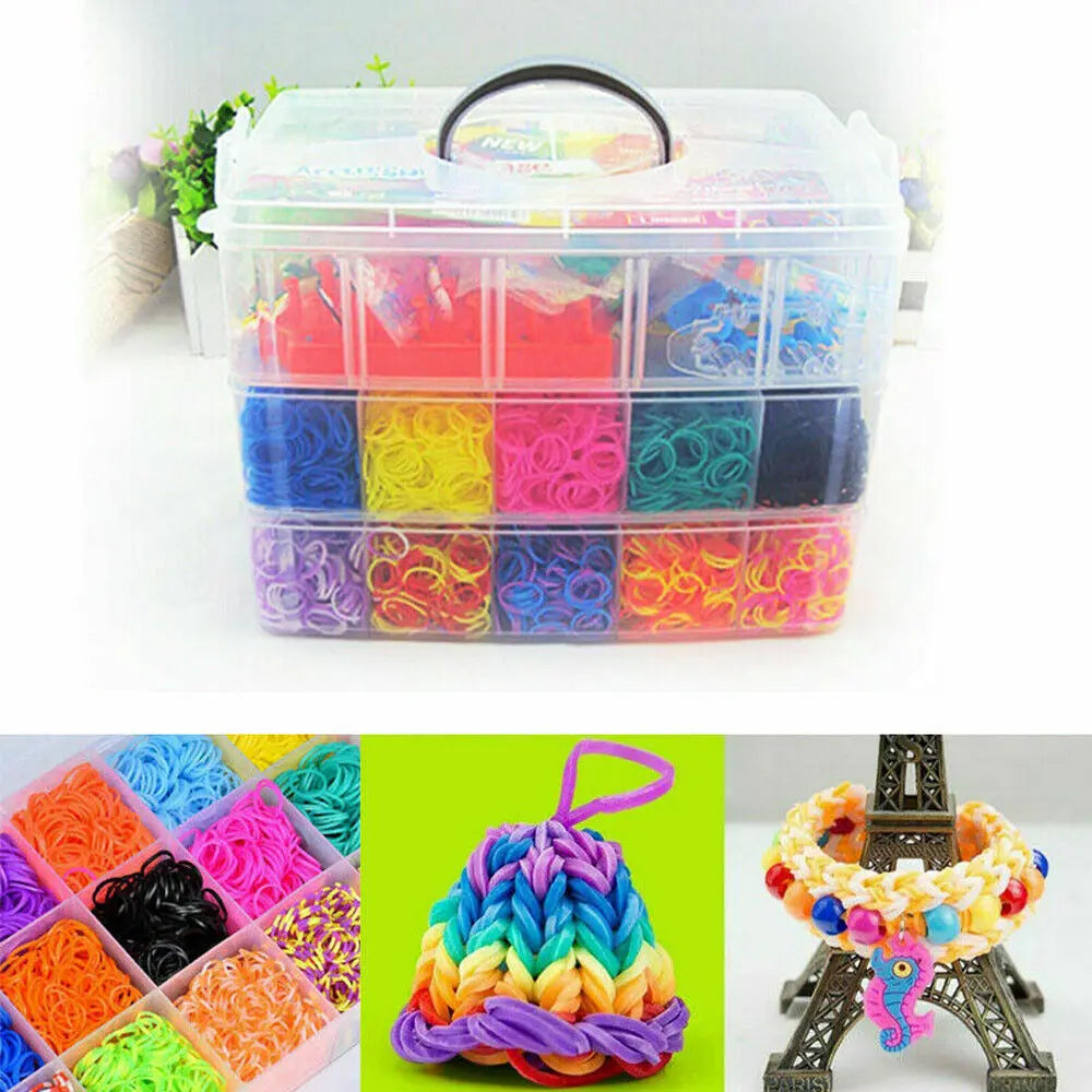 15000Pcs Kit Box   Rubber Loom Bands Children Mult-color Make Woven Bracelet Angel Wishes