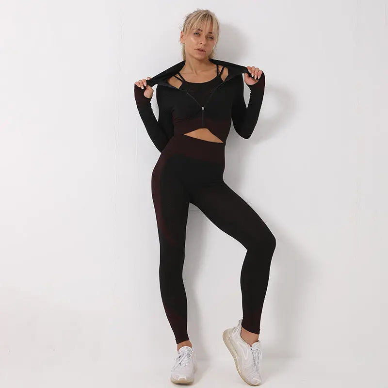 3PCS Yoga Set Seamless Sport Set Women Gym Clothing Leggings Women Crop Top Sports Bra Women Fitness Gym Set Womens Outfits Tracksuit Angel Wishes