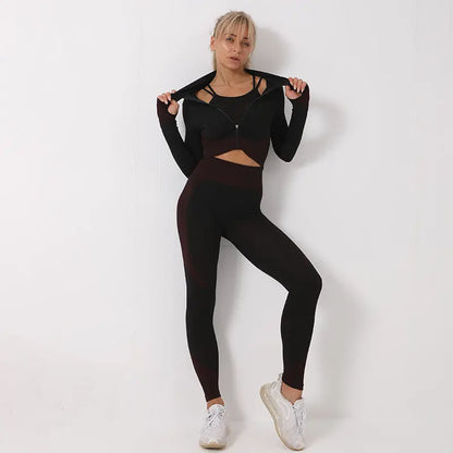 3PCS Yoga Set Seamless Sport Set Women Gym Clothing Leggings Women Crop Top Sports Bra Women Fitness Gym Set Womens Outfits Tracksuit Angel Wishes