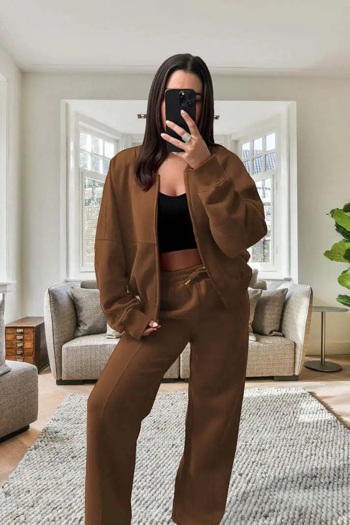 Bomber New Style Oversized Fleece Zipper And Wide Leg Tracksuit Angel Wishes