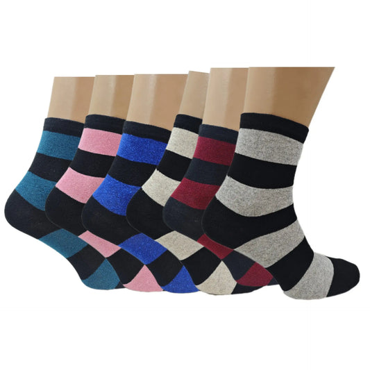 Womens Colourful Striped Socks Pack Of 6 12 24 Pairs Angel Wishes