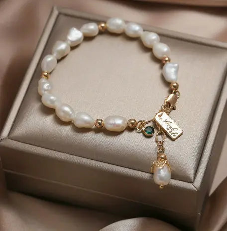 Natural Zircon Pearl Bracelet Ins Fashion Luxury Jewelry Angel Wishes