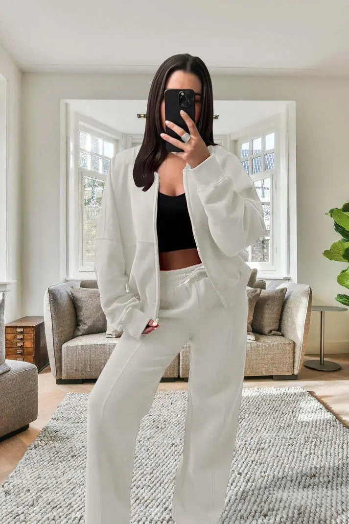 Bomber New Style Oversized Fleece Zipper And Wide Leg Tracksuit Angel Wishes