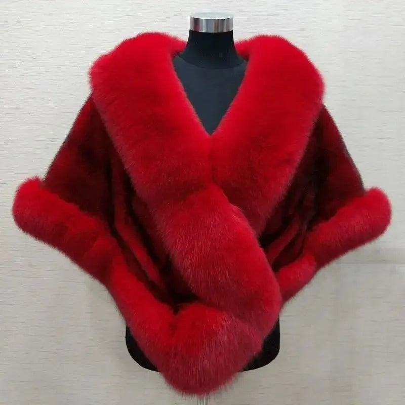 Imitated Mink Fox Fur Cape Coat Plus-sized Dress Shawl Angel Wishes