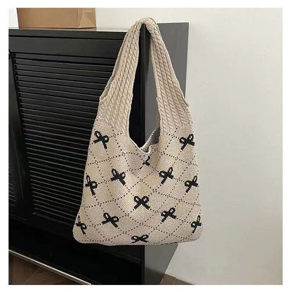 Bow High Sense Light Luxury Minority Shoulder Bag Casual Knitted Woven Bag Angel Wishes