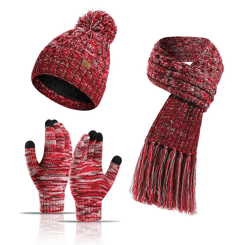 Three-piece Set Of Color Hat Thick Scarf Touch Screen Gloves Angel Wishes