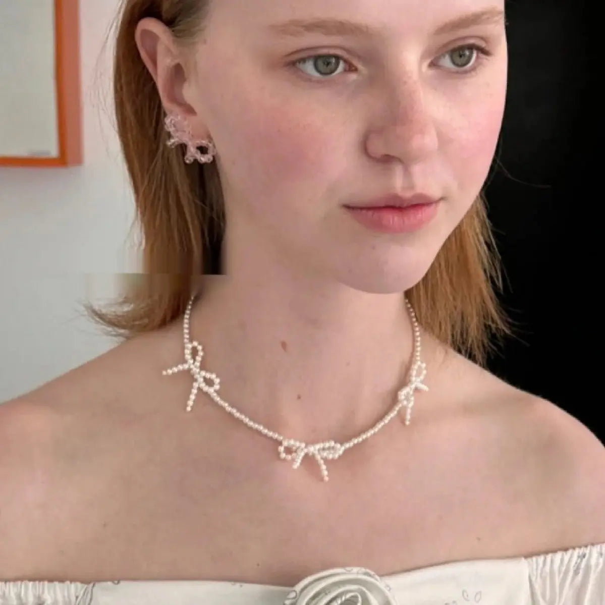 Bow Pearl Necklace Angel Wishes